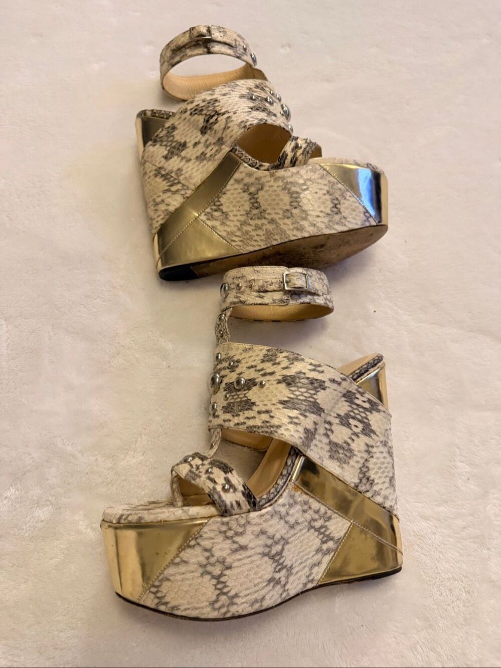 Jimmy Choo Python Print Studded Platform Wedge Sandals EU 36 US 6 - Picture 6 of 15